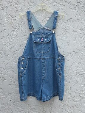 Vintage Y2K Cherokee Patriotic 4th Of July Star Flag Denim Overall Shortalls